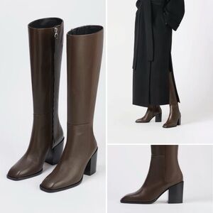 Aeyde Teresa Luxe Calf Knee High Tall Zip Brown Moka Mocha Boots 37 US 6.5 $745